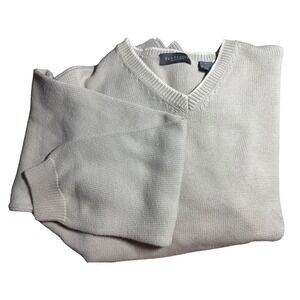Van Heusen Mens Classic V Neck Sweater Beige 100% Cotton Long Sleeve Size L